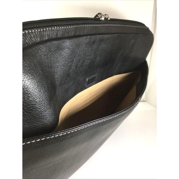 Cole Haan Mens Black Leather Double Two Way Zip Laptop Attache Briefcase - Picture 8 of 12